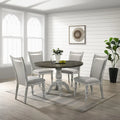5-Piece Dining Set, Round Pedestal Table with 4 Chairs, Weathered White and Gray