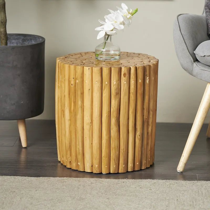 Teak Wood Handmade Side Accent Table with Stick Cluster Design - Brown