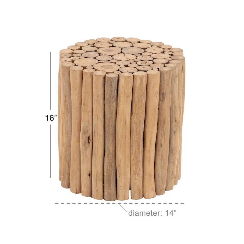 Teak Wood Handmade Side Accent Table with Stick Cluster Design - Brown
